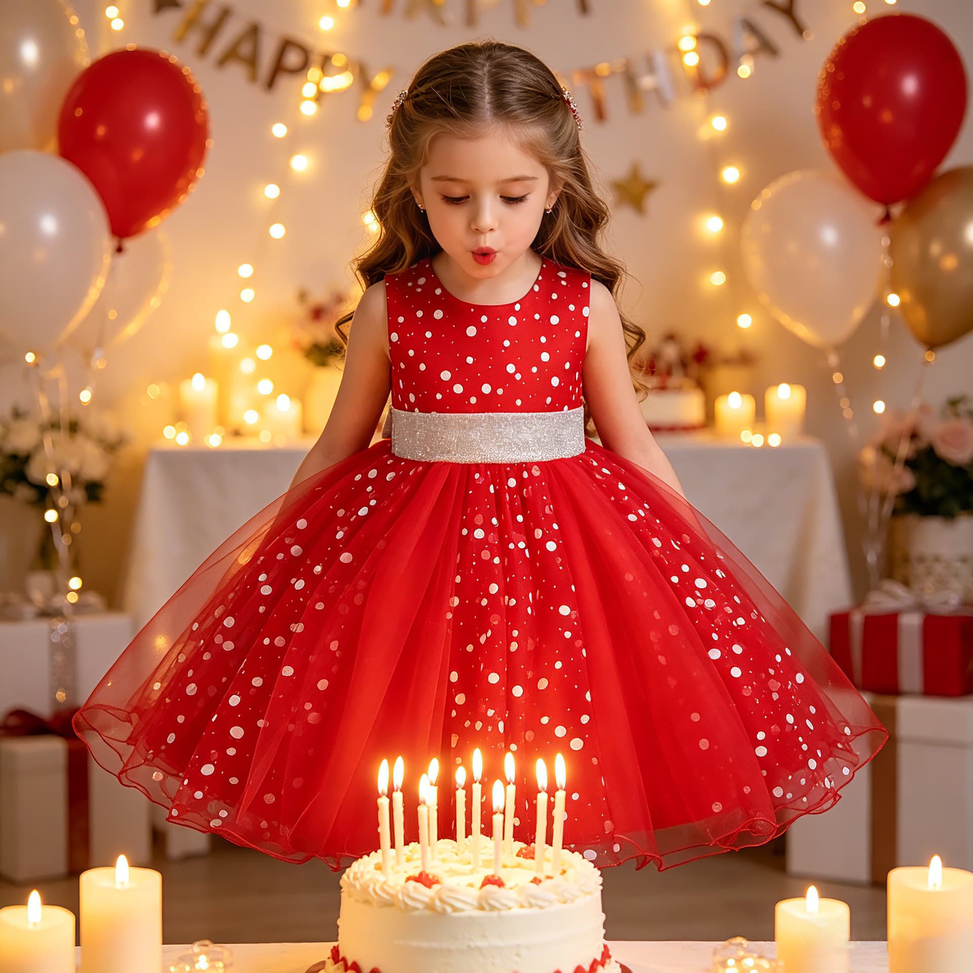 Princess Skirt for Young Girls Polka Dot Wedding Dress Skirt with Bowknot Puffy Birthday Party Flower Girl Gift Skirt