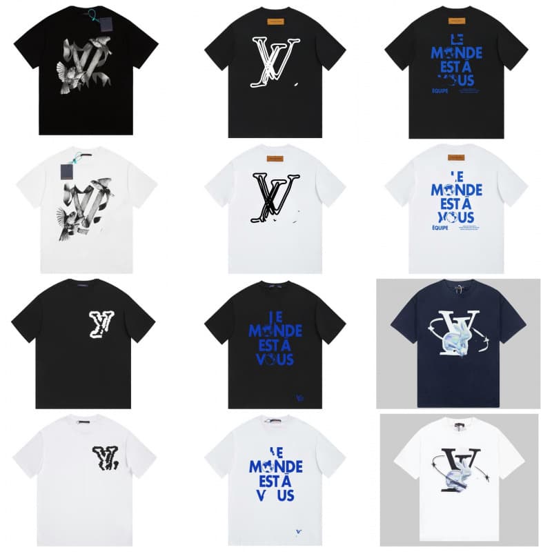 Authentic LV Short Sleeve T-Shirt New Collection LV Classic Logo Series Casual Relaxed Fit T-Shirt for Men and Women