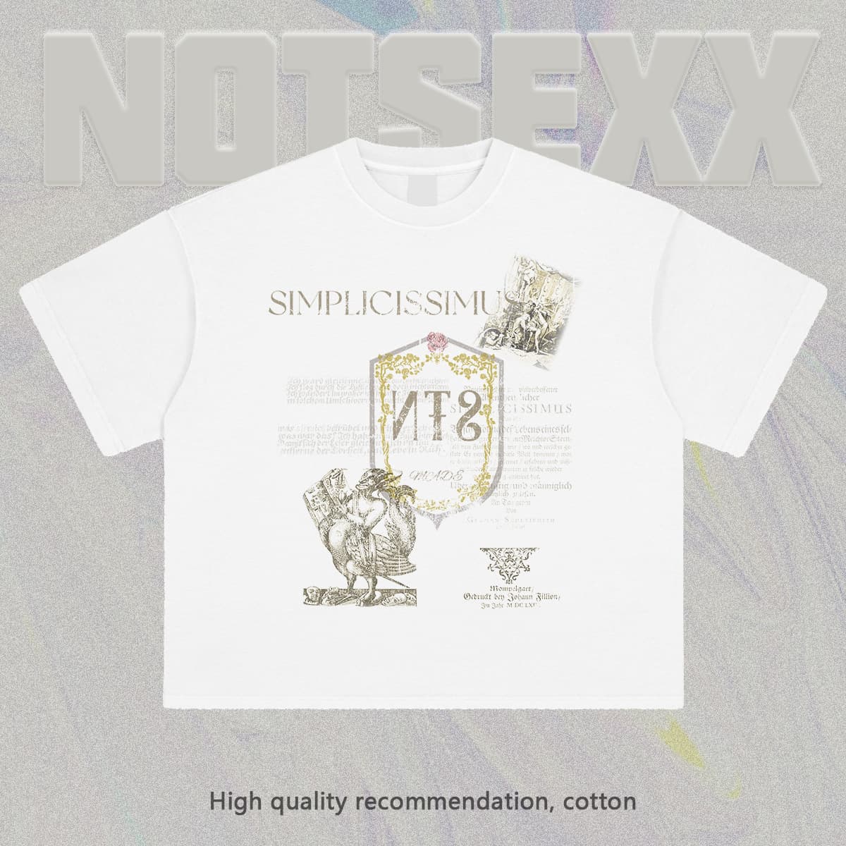 NOTSEXX "Monster Story" Digital White Ink Direct Print 260g Cotton Washed Boxy Loose Short Sleeve T-Shirt Men