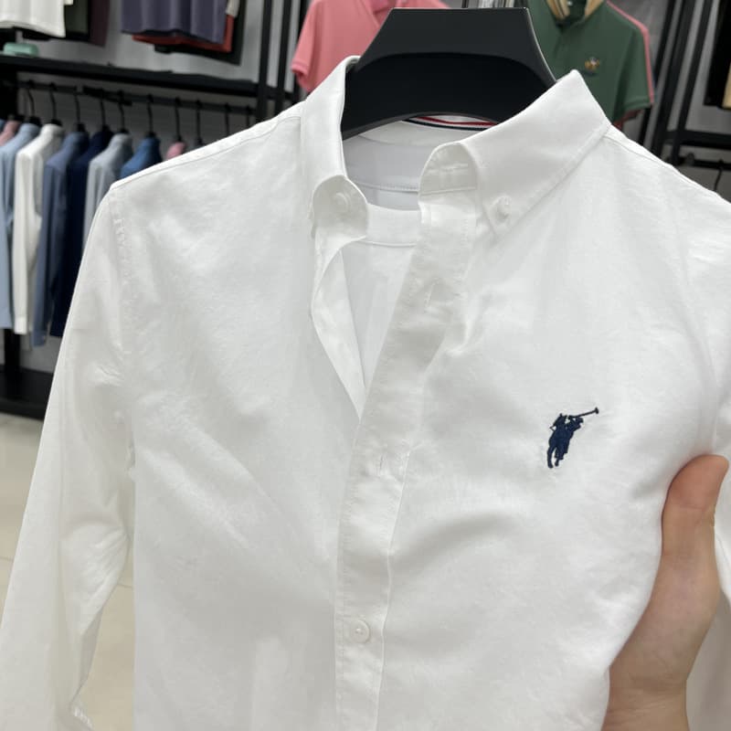 2025 100% Cotton Spring/Autumn Men's Long Sleeve Shirt Simple Paul Embroidery Casual Wear Middle-Aged Men's Top