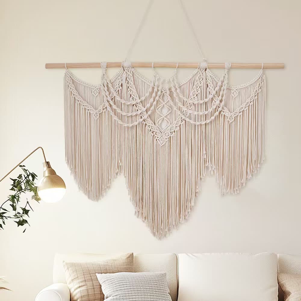 Bohemian Cotton Rope Woven Tassel Tapestry, Living Room Bedroom Wall Hanging Decor, Nordic B&B Handmade