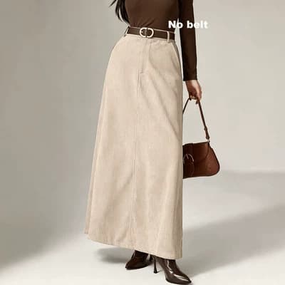 Cross-border skirt women's autumn and winter high-waisted A-line long skirt suede slim ankle skirt temu wholesale corduroy fashion