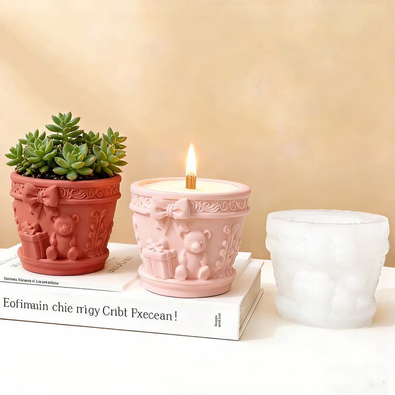Creative Bear Bow Flower Pot Silicone Mold DIY Plaster Resin Succulent Planter Aroma Container Storage Mold