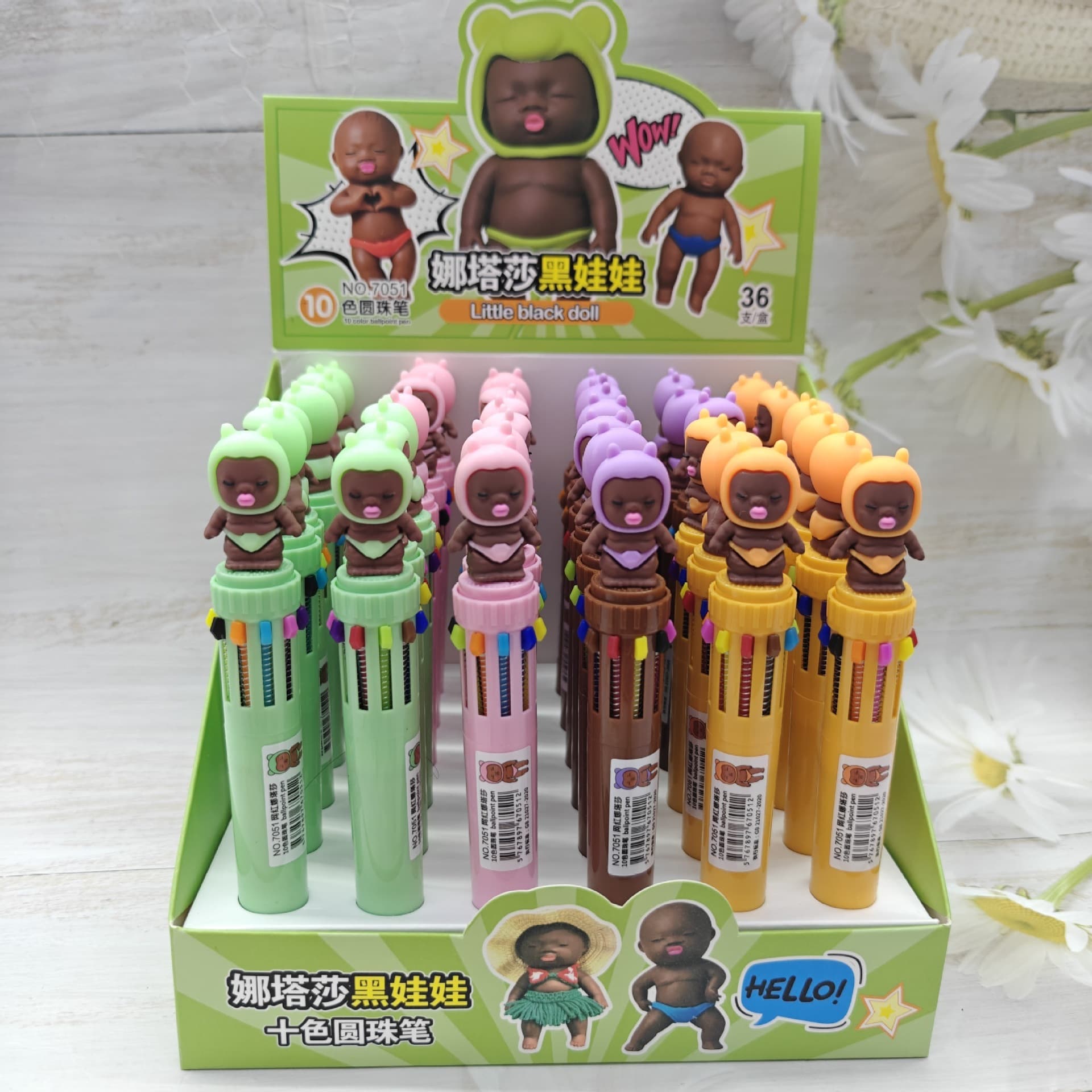 Natasha Black Doll Stationery 10-Color Retractable Multi-Color Ballpoint Pen Student Stationery Gift
