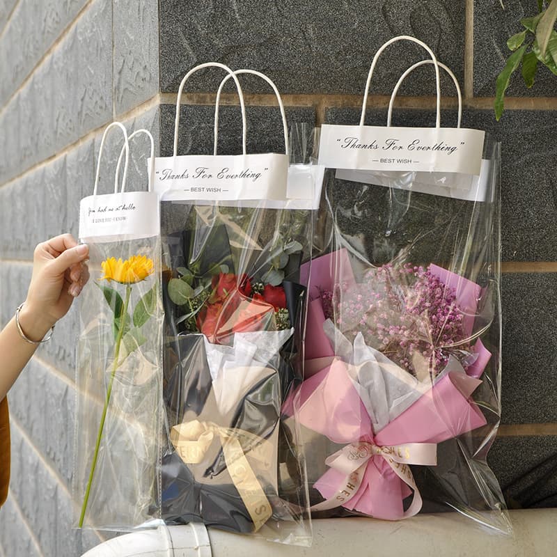 Trendy Transparent Flower Tote Bag Single Rose Handbag Flower Gift Bag Medium Size Stock Wholesale
