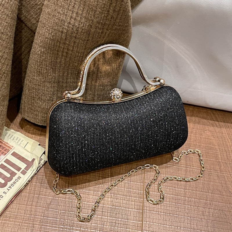 Trendy Evening Bag for Women, Exquisite Textured Handbag, Simple Lock Clasp Small Bag, Shoulder Crossbody Chain Bag