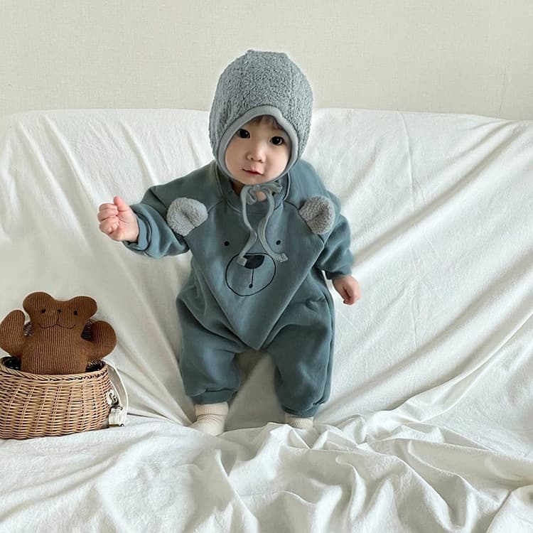 Autumn baby velvet jumpsuit, warm hoodie, male and female baby bear hoodie, newborn thickened long hoodie