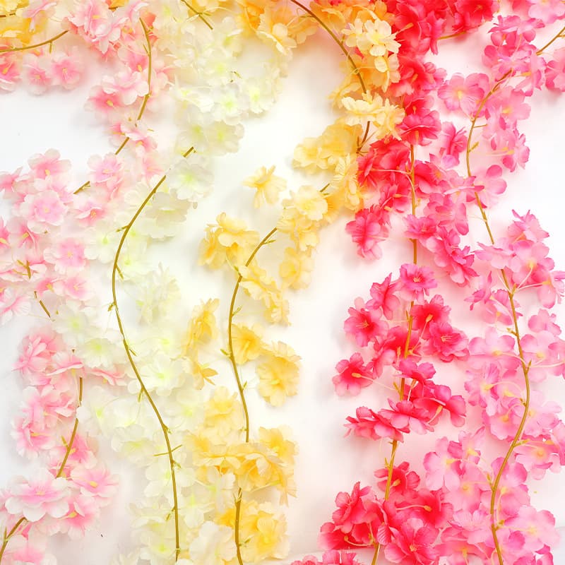 Artificial Cherry Blossom Vine Ceiling Decoration for Hotel Wedding Atmosphere Fake Flower Vine Wrapping Cover Strip