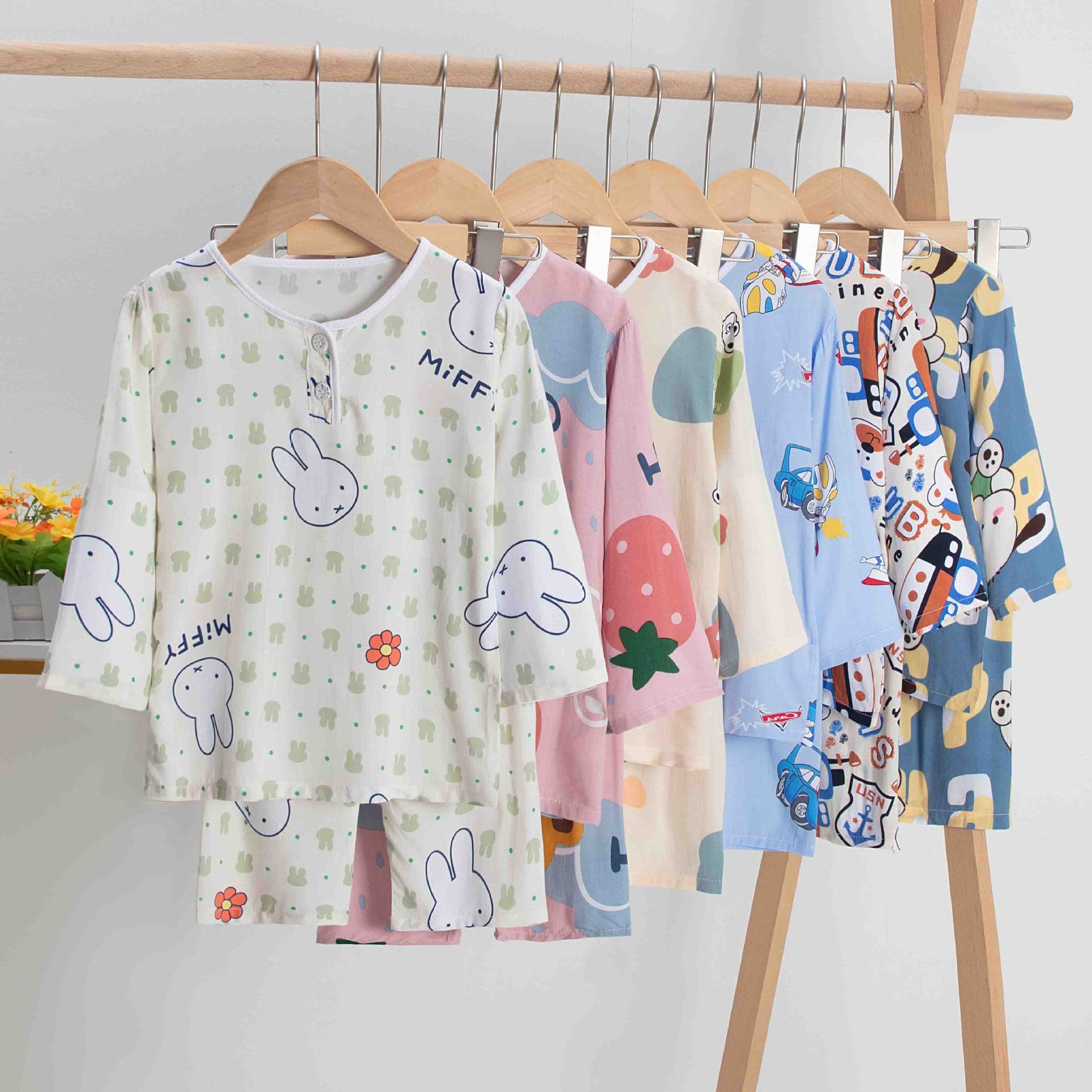 Summer Kids Cotton Silk Pajamas Girls Homewear Set Boys Children Thin Cotton Silk Girls Baby Air Conditioning Wear