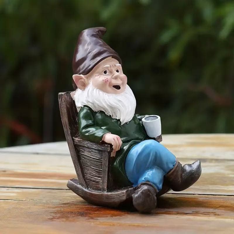 Resin dwarf ornaments garden decoration white bearded old man rocking chair coffee cup creative crafts home furnishings