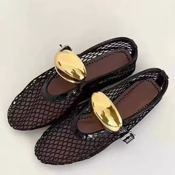 2024 New Ballet Flats Women Buckle Patent Leather Comfortable Breathable Hollow Unique Shoes Plus Size Wholesale
