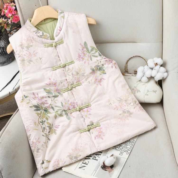 Elegant Vintage Print Cotton Vest for Middle-aged and Elderly Women, Plus Size Inner Wear, Warm Vest, New Spring and Autumn Fashion, Versatile Style