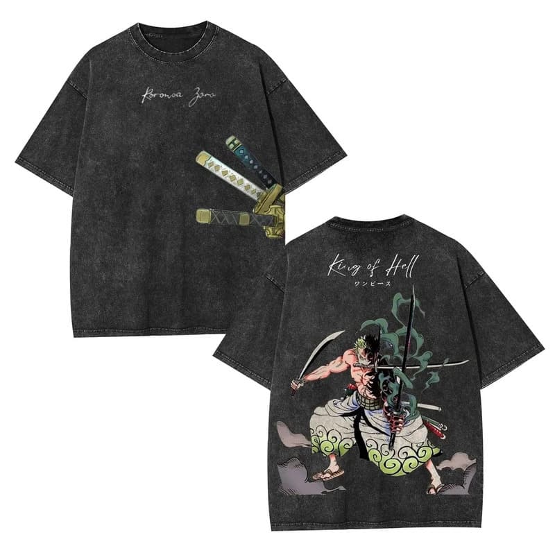 EU Size Pure Cotton ONE PIECE Anime Derivatives Printed Washed T