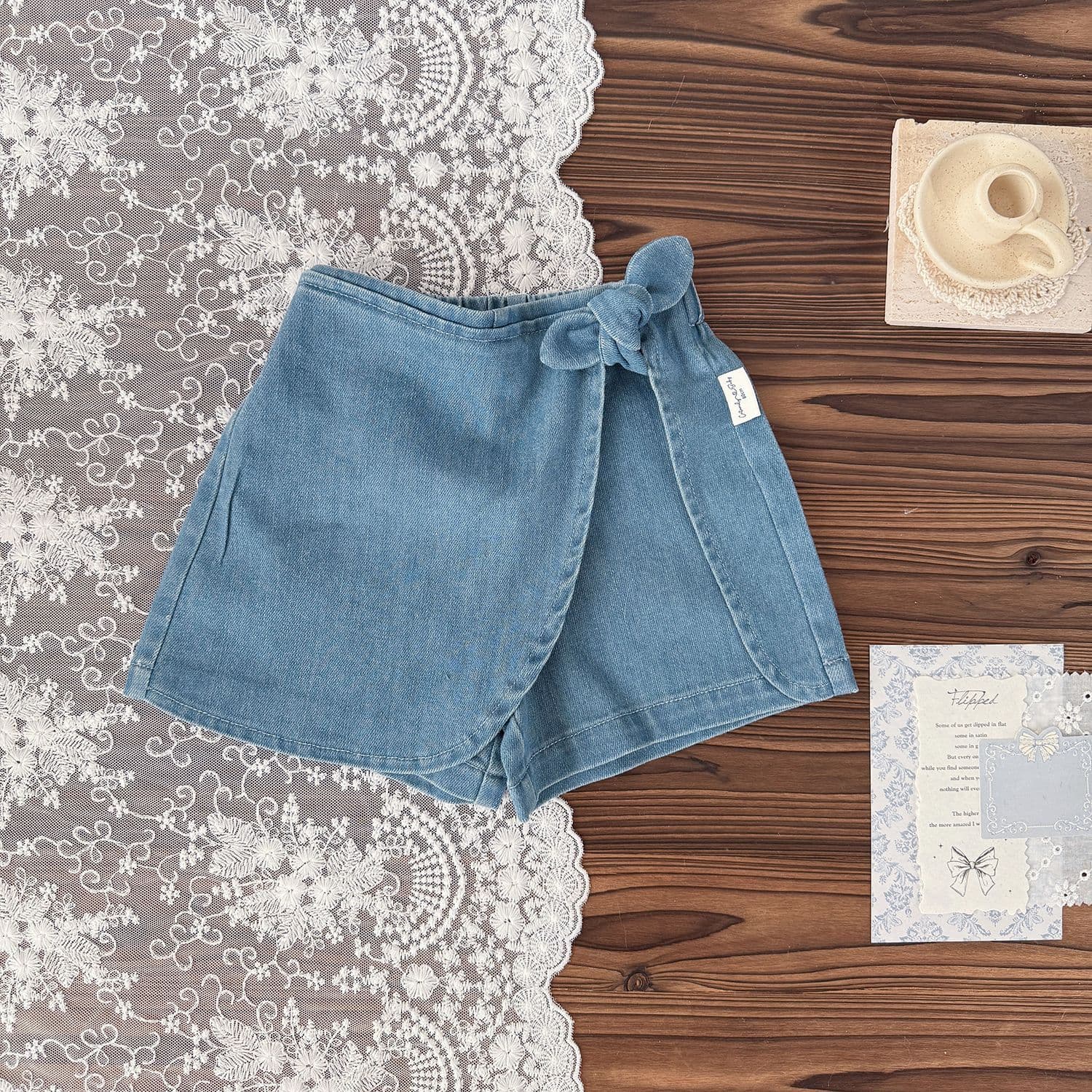Cutemily Spring/Summer Baby Girls' Cute Denim Skort with Tie Waist, Stretchy Soft Denim Shorts