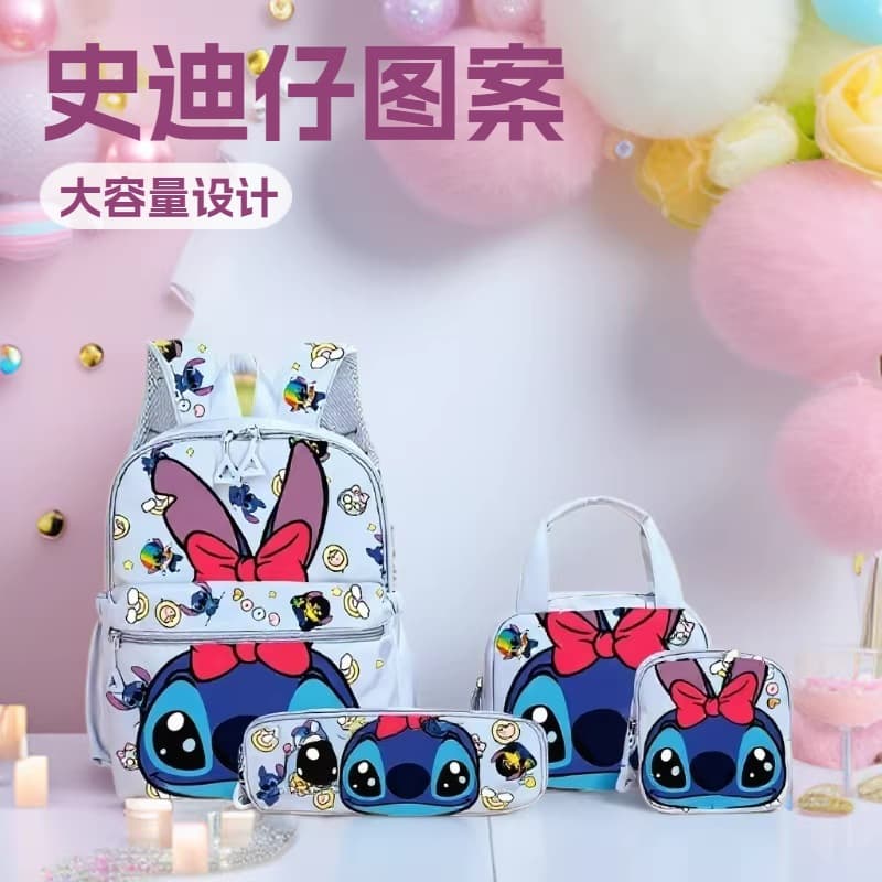 Cross-border Stitch Backpack Cartoon 4-Piece Set Kids Backpack Fashion School Bag Large Capacity Boys Girls Shoulder Backpack