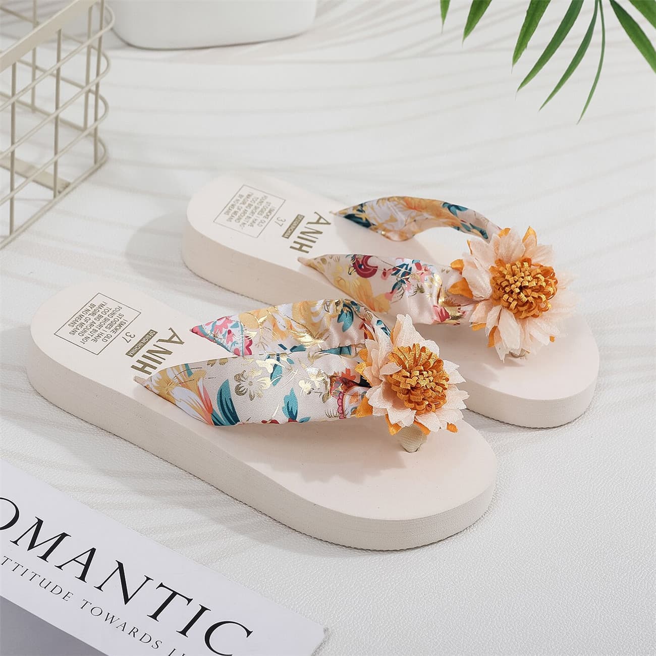 Summer Flip Flops for Women Bohemian Satin Fabric Casual Low Heel Beach Sandals Ethnic Style