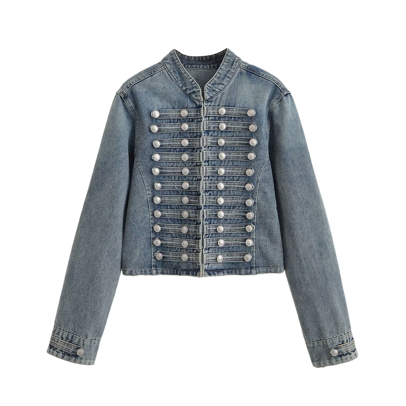 2026 PB&ZA New Cross-Border European & American Fashion Street Style Design Knot Button Short Denim Jacket
