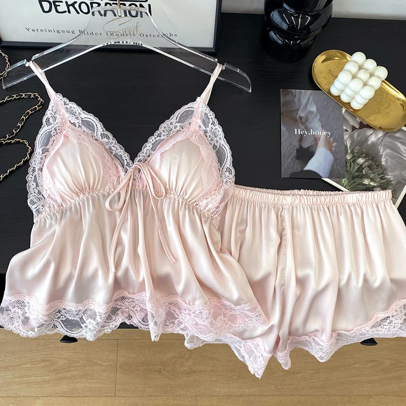 Women's Sexy Sleepwear Summer New Ice Silk Camisole Shorts Set 2026 New Trendy Pure Desire Light Luxury Loungewear