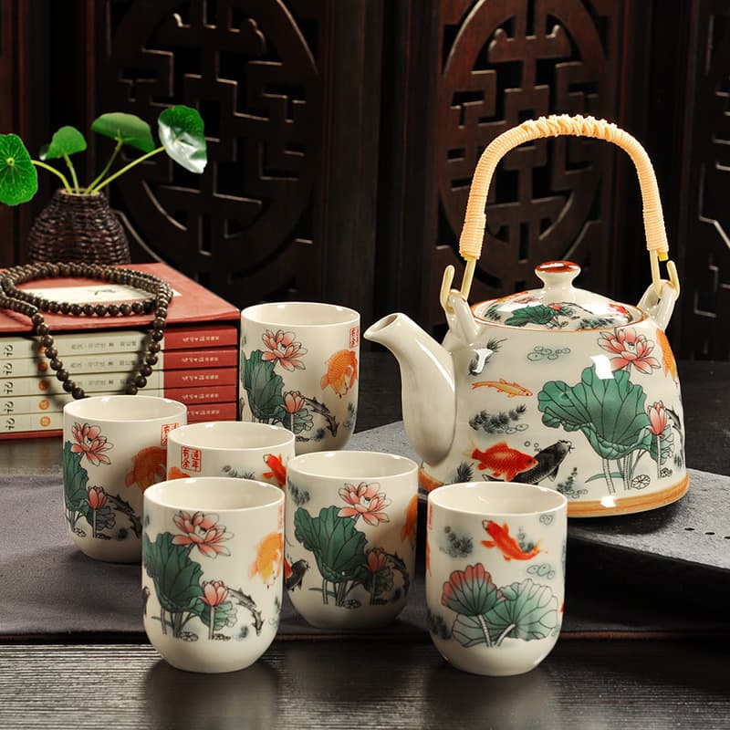 X20 XINMINGXUAN Retro Blue and White Ceramic Tea Set with Filter, Household Porcelain Teapot, Tea Cup, and Handle Pot