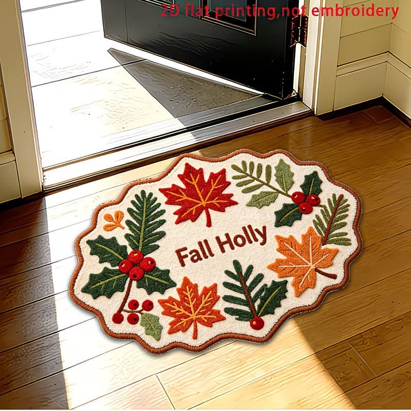 Best-selling Autumn Maple Leaf Entryway Doormat, Faux Cashmere, Soft, Thick, Absorbent, Insulating Floor Mat