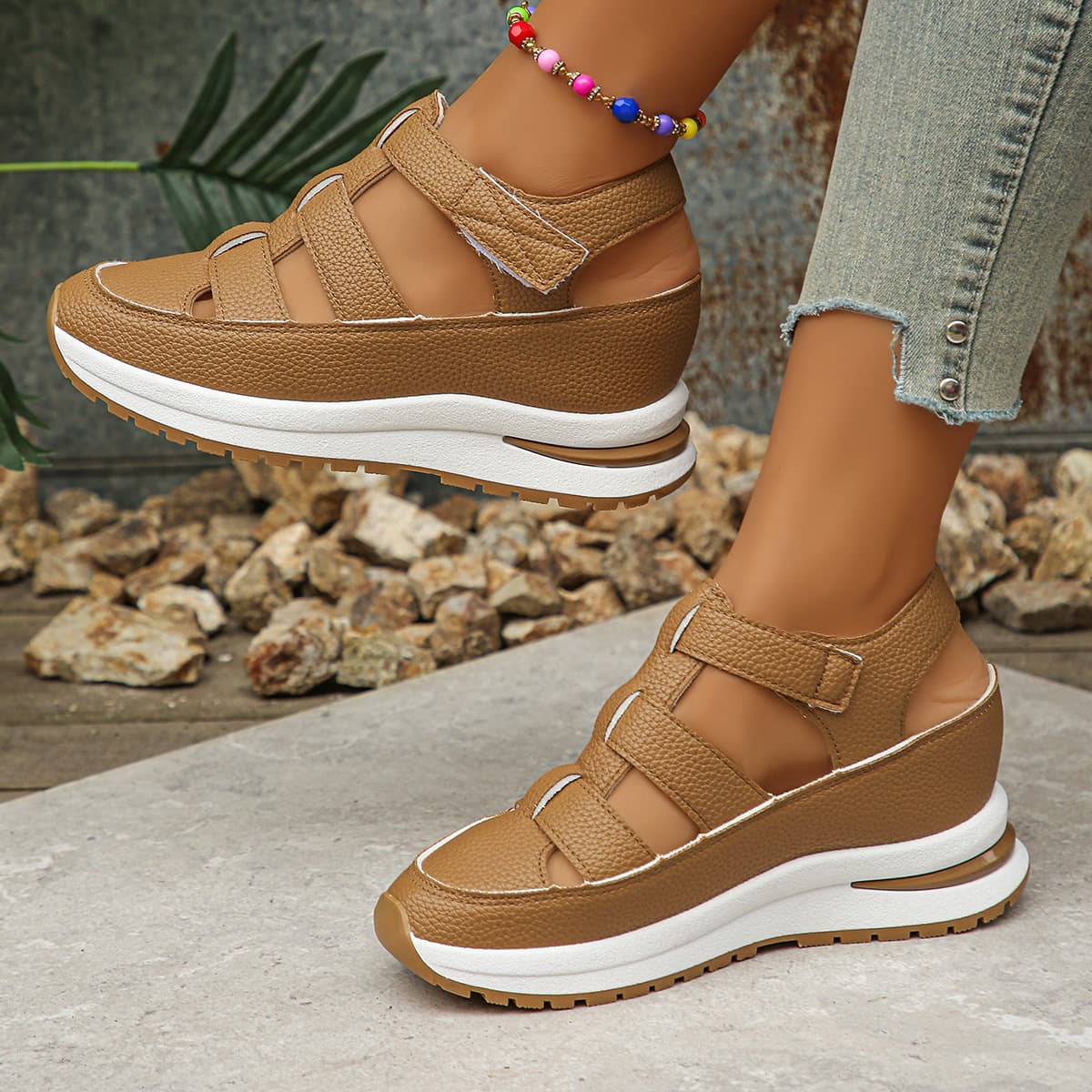 Women's Plus Size Sandals 2024 Summer New Bohemian Style Wedge Heel One-Strap Shoes Size 43 Independent Station