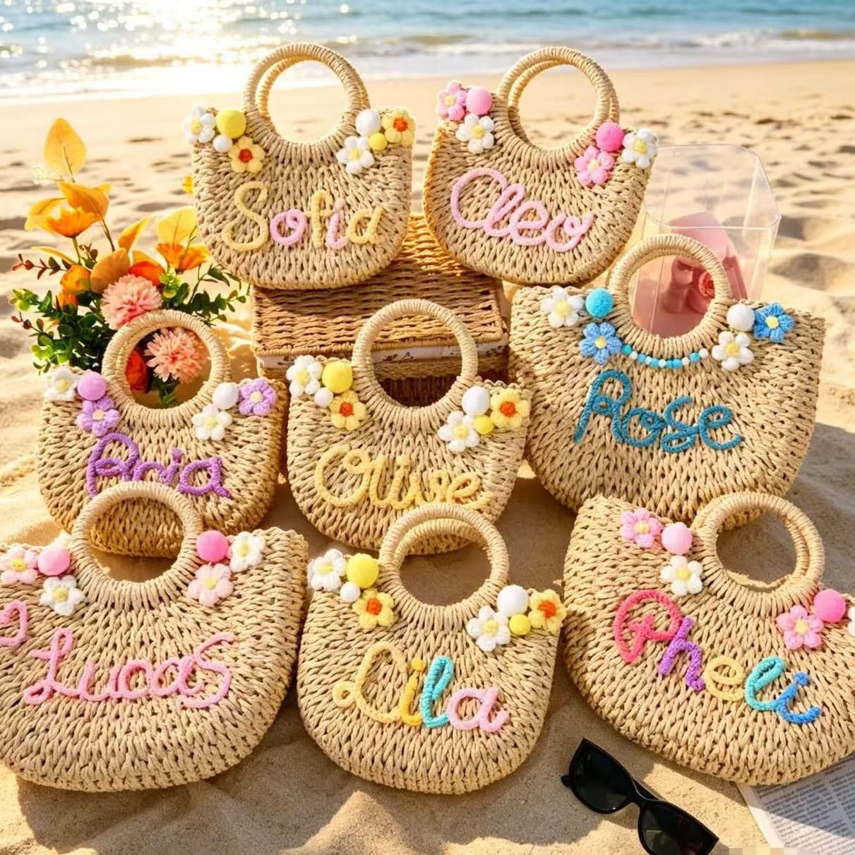 Etsy Personalized Straw Bag with Woven Letters, Trendy Crossbody Bag for Women, Fashionable Ins Style