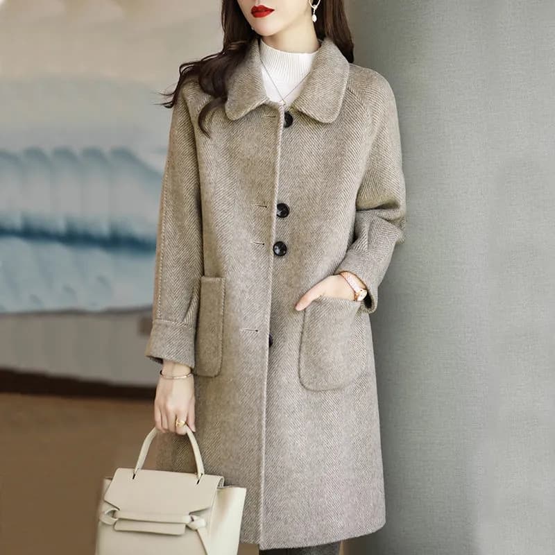 Wool Coat Women 2023 Autumn Winter New Petite Thickened Korean Slimming Elegant Mid-Long Wool Blazer