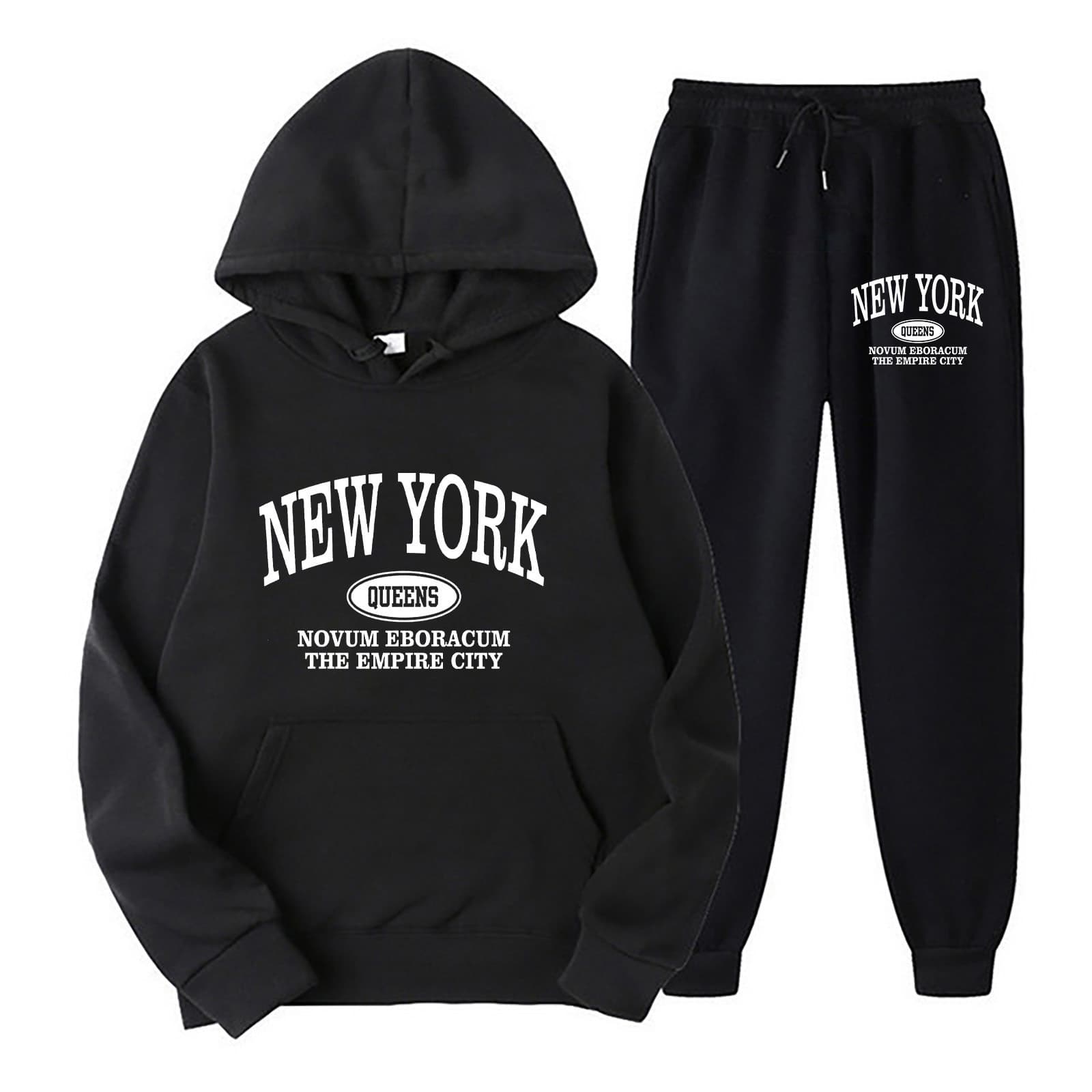 New Cross-Border Men's Hoodie Sweatshirt Set, Fashionable Printed Two-Piece Casual Sportswear Set for Men