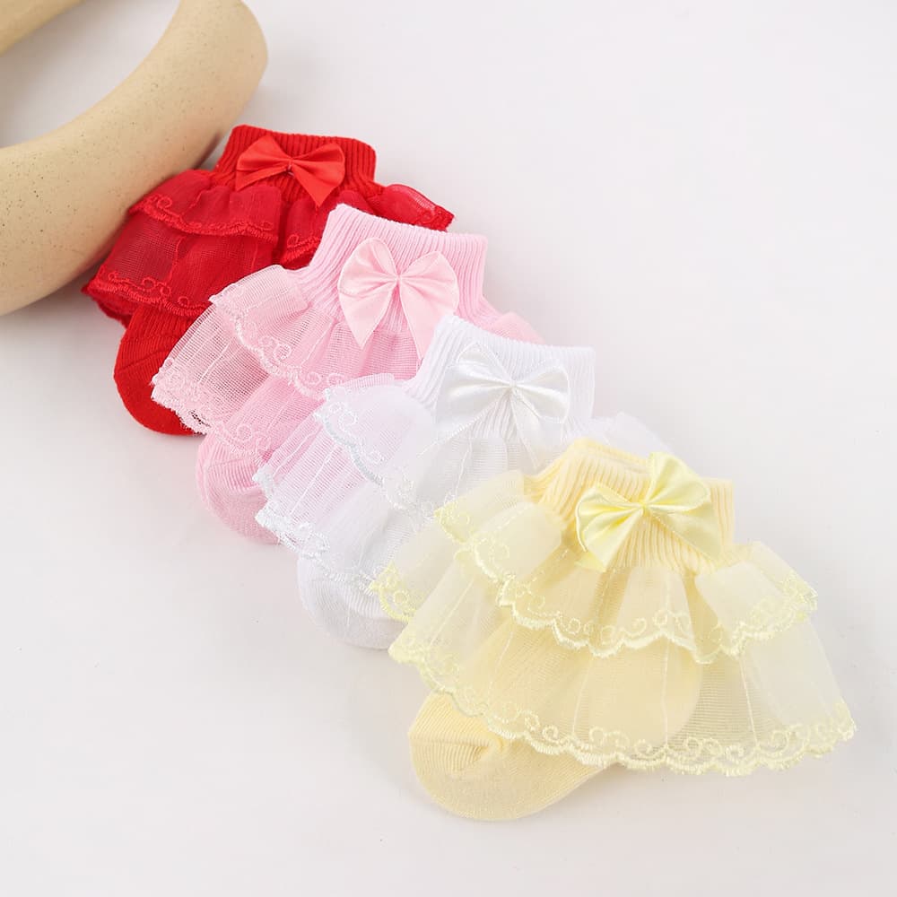 Girls Socks, Multicolor Double Layer Lace Baby Socks, Embroidered Lace Baby Socks, Breathable and Soft Children's Socks