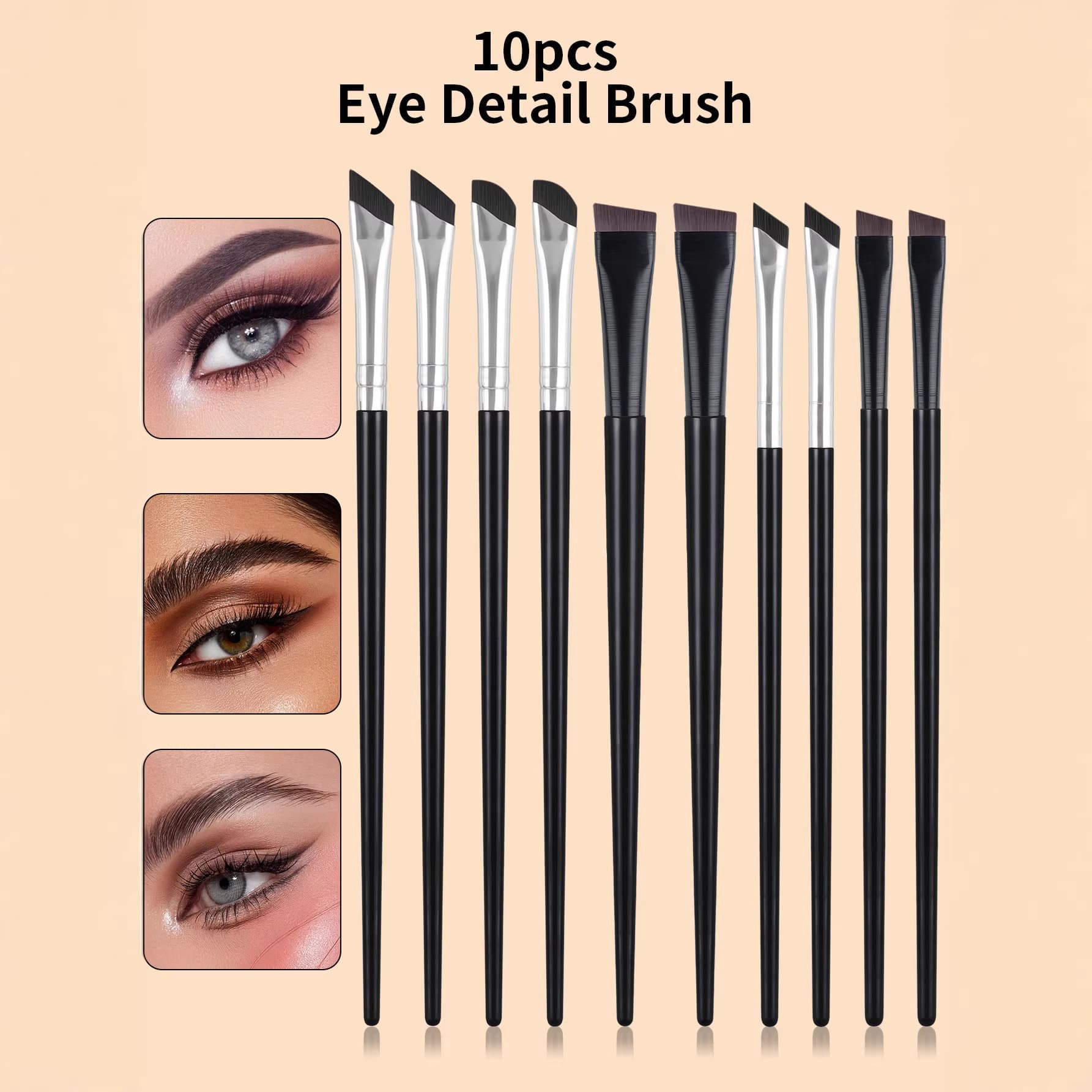 Nongying 10/6-Piece Eye Makeup Brush Set: Angled Eyebrow Brush, Eyeshadow Brush, Under-Eye Concealer Brush, Eyeliner Brush, Highlighter Brush, Eyebrow Brush