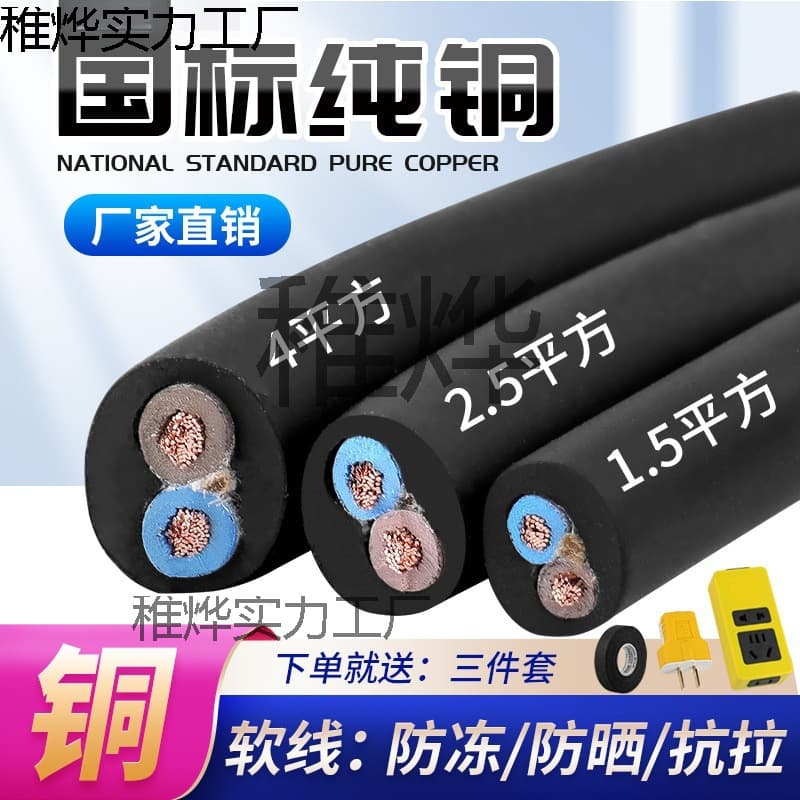 Two-core cable 2.5 copper Pearl River wire twin-core home flexible wire 1/4/6 square extension power sheathed cable