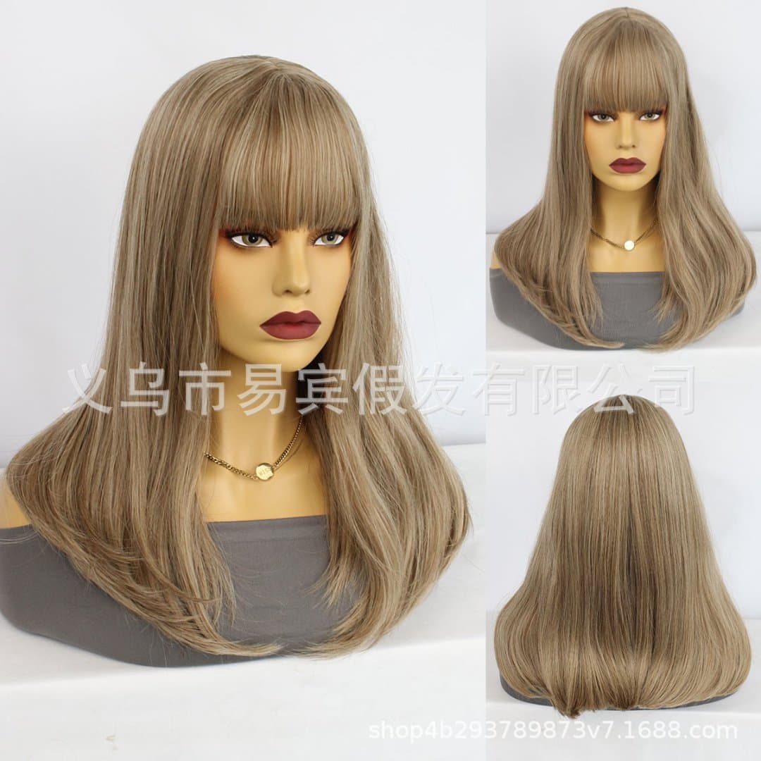 Hot Selling Wig European and American Medium Long Straight Mixed Color Cosplay Wig High Temperature Silk Full Wig Cap Manufacturer Wholesale