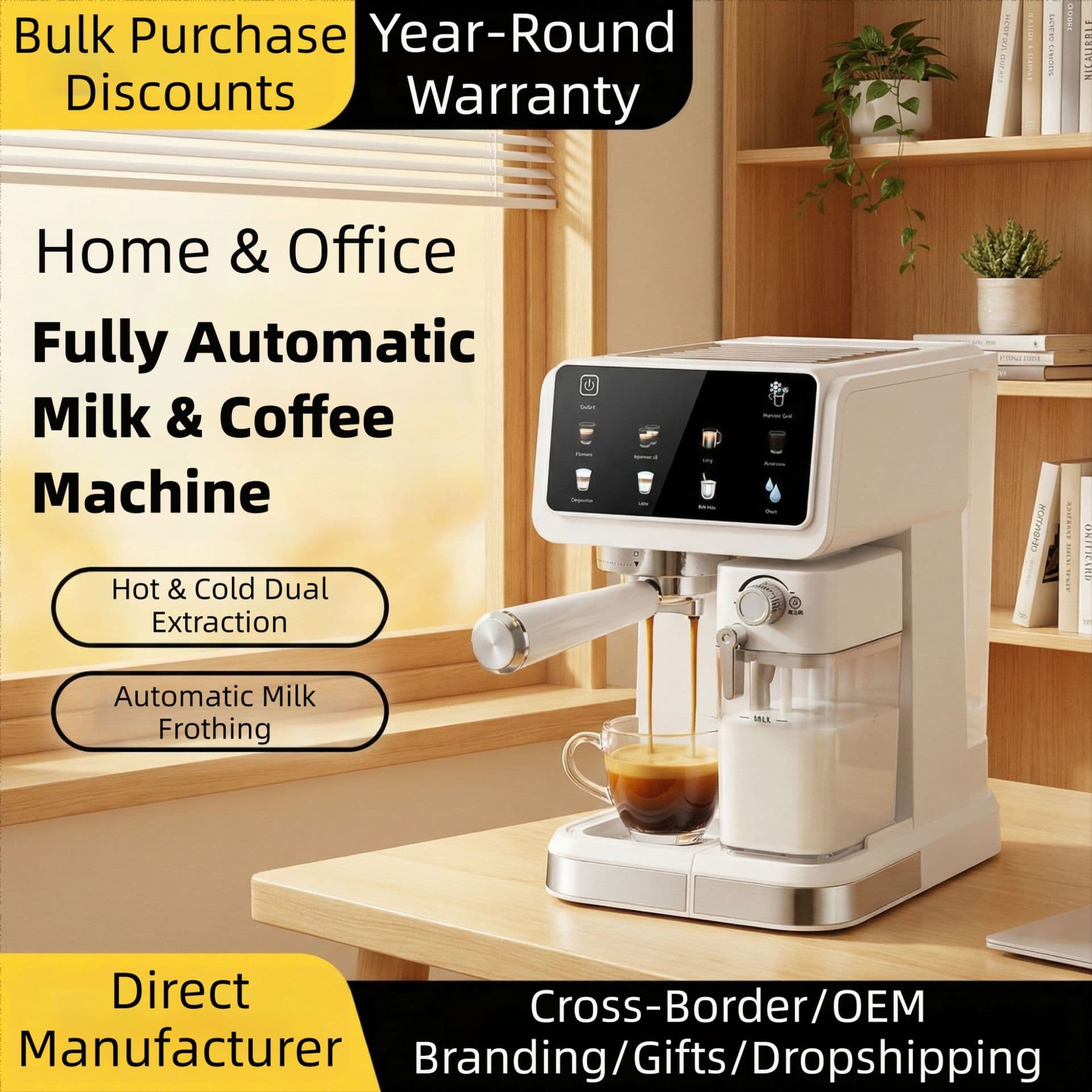 New Italian Espresso Machine Home High Pressure Automatic Milk Frother Smart Color Screen All-in-One Cross-Border Platform Supply