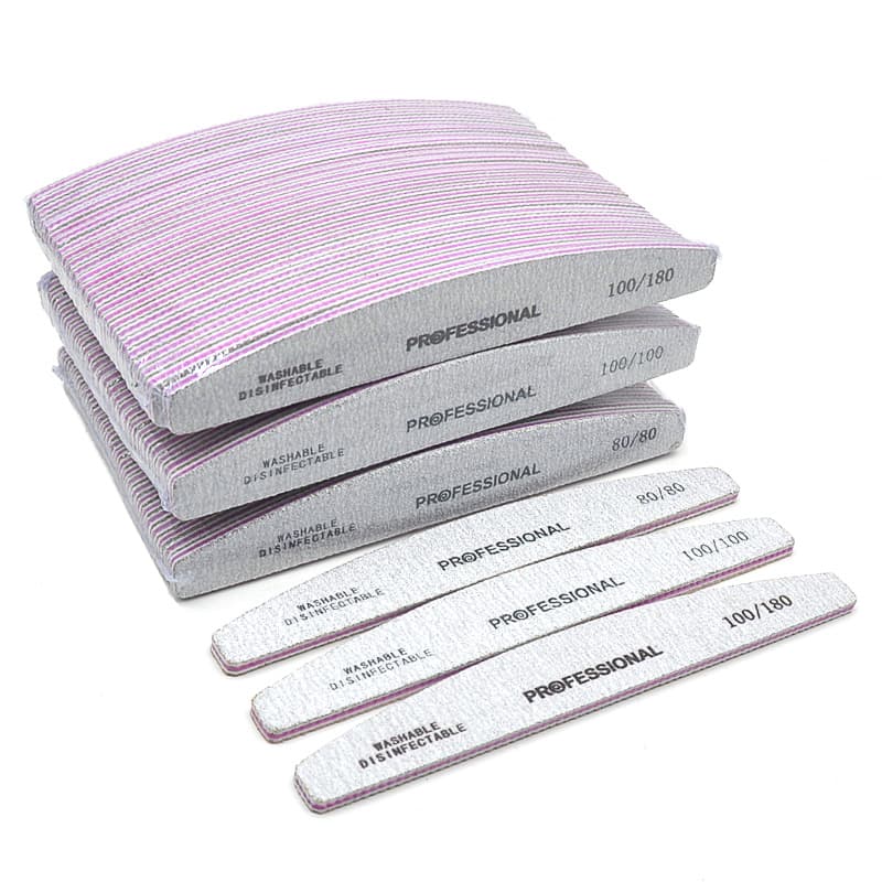 Washable Professional Half-Moon Nail File Zebra Pattern Grinding Strip Purple Core with Teeth Nail File, Durable Sanding Strip