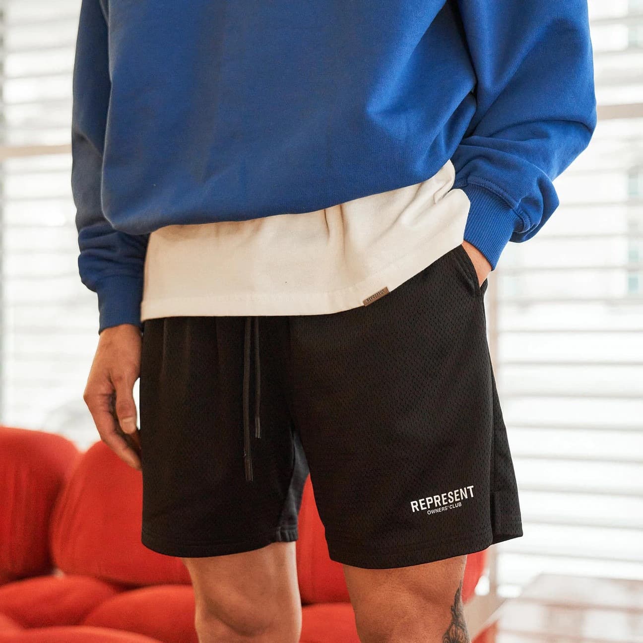 Correct Version REPRSENT TRACK High Street American Loose Sports Casual Men's Women's Mesh Five-Quarter Shorts Ice Silk Summer