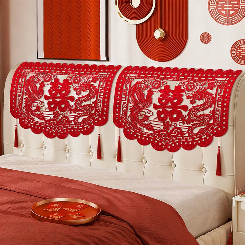 Wedding bedside velvet cover wedding room festive decoration layout wedding new house bedroom bedside decoration wedding supplies