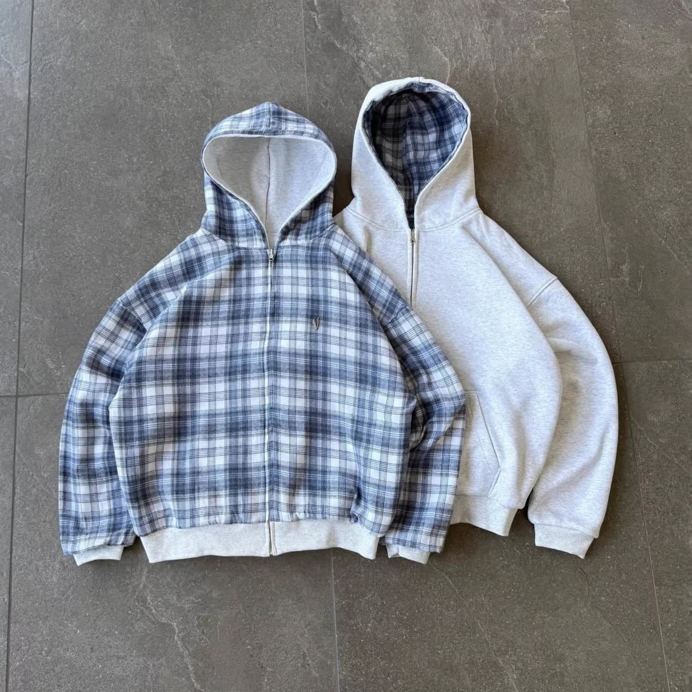 Cross-Border Patchwork Reversible Cardigan Hoodie Men Spring Autumn Niche Trendy American Retro Loose Hooded Jacket