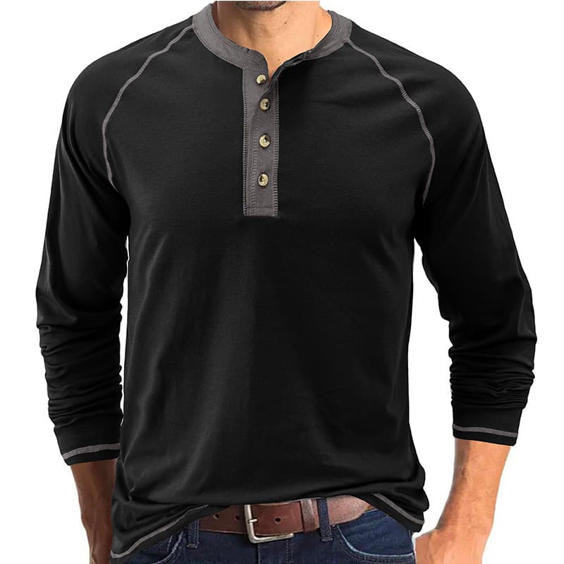 European and American men's long-sleeve round-neck T-shirt, export men's base layer, autumn cross-border Henley shirt wholesale.