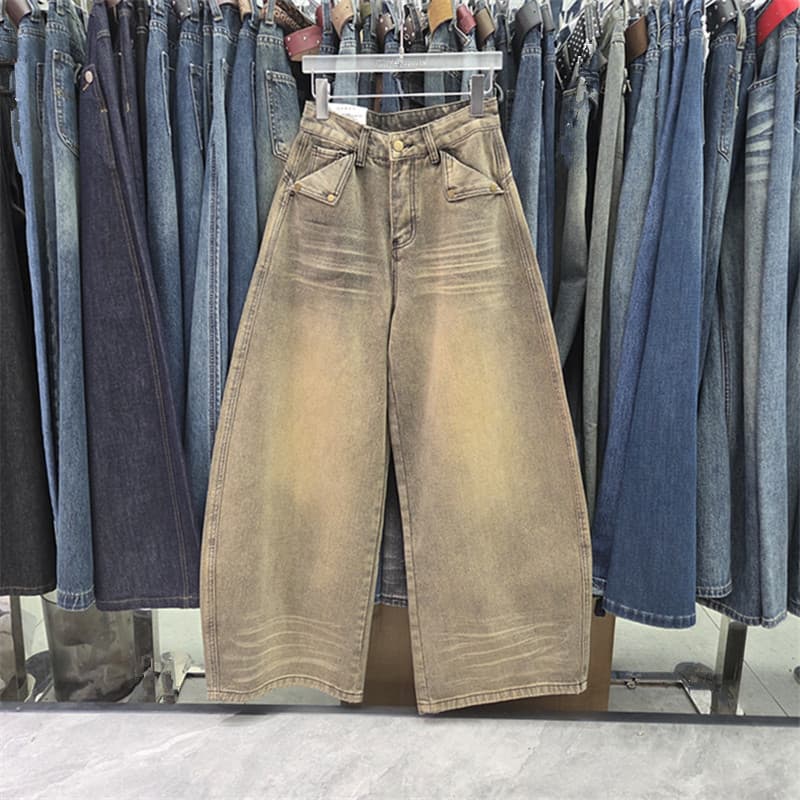 High-Waist Embroidered Wide-Leg Jeans for Women, 2026 Autumn New Loose-Fit Slimming Flowy Straight-Leg Pants Floor-Length Trousers