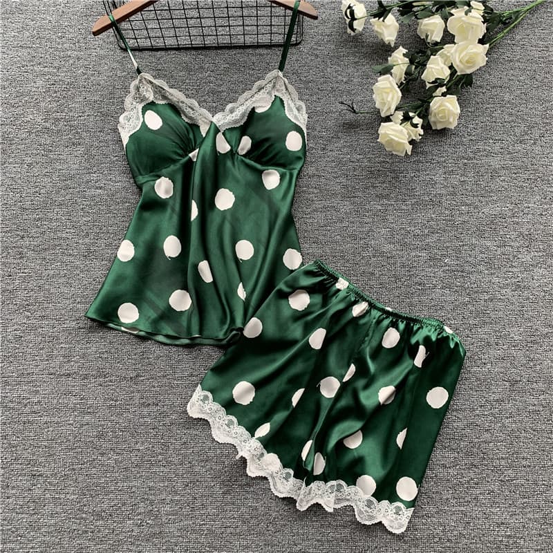 Lace edge suspender skirt women's summer thin sexy lingerie sleeveless Korean style sexy spring and autumn big polka dot home wear