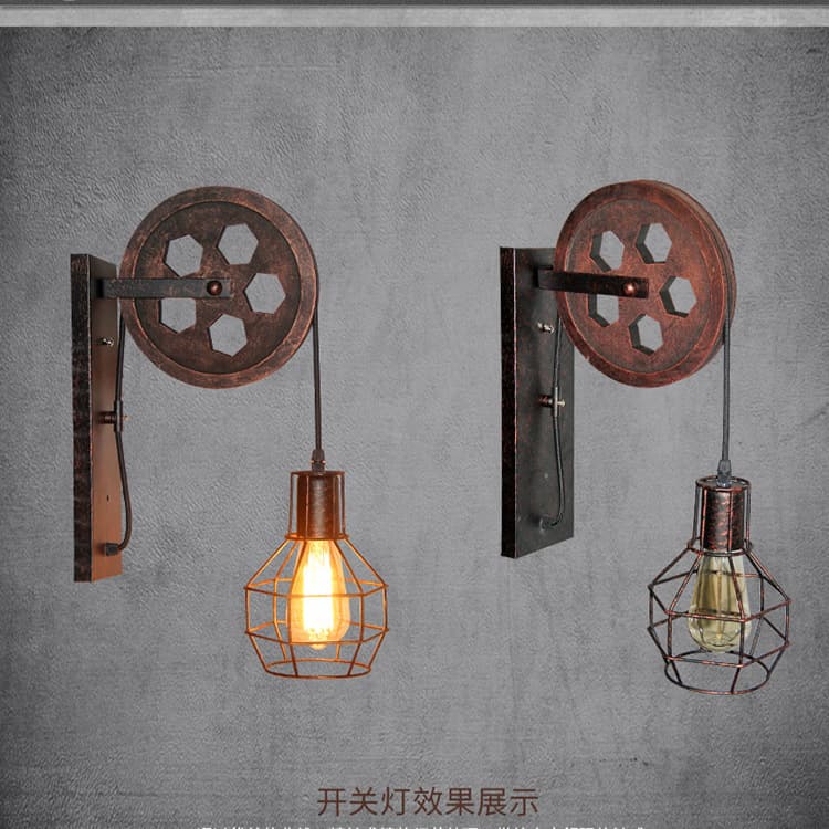 Loft Industrial Style Retro Wall Lamp Creative Lift Pulley Wall Lamp Personalized Restaurant Corridor Aisle Decorative Wall Lamp