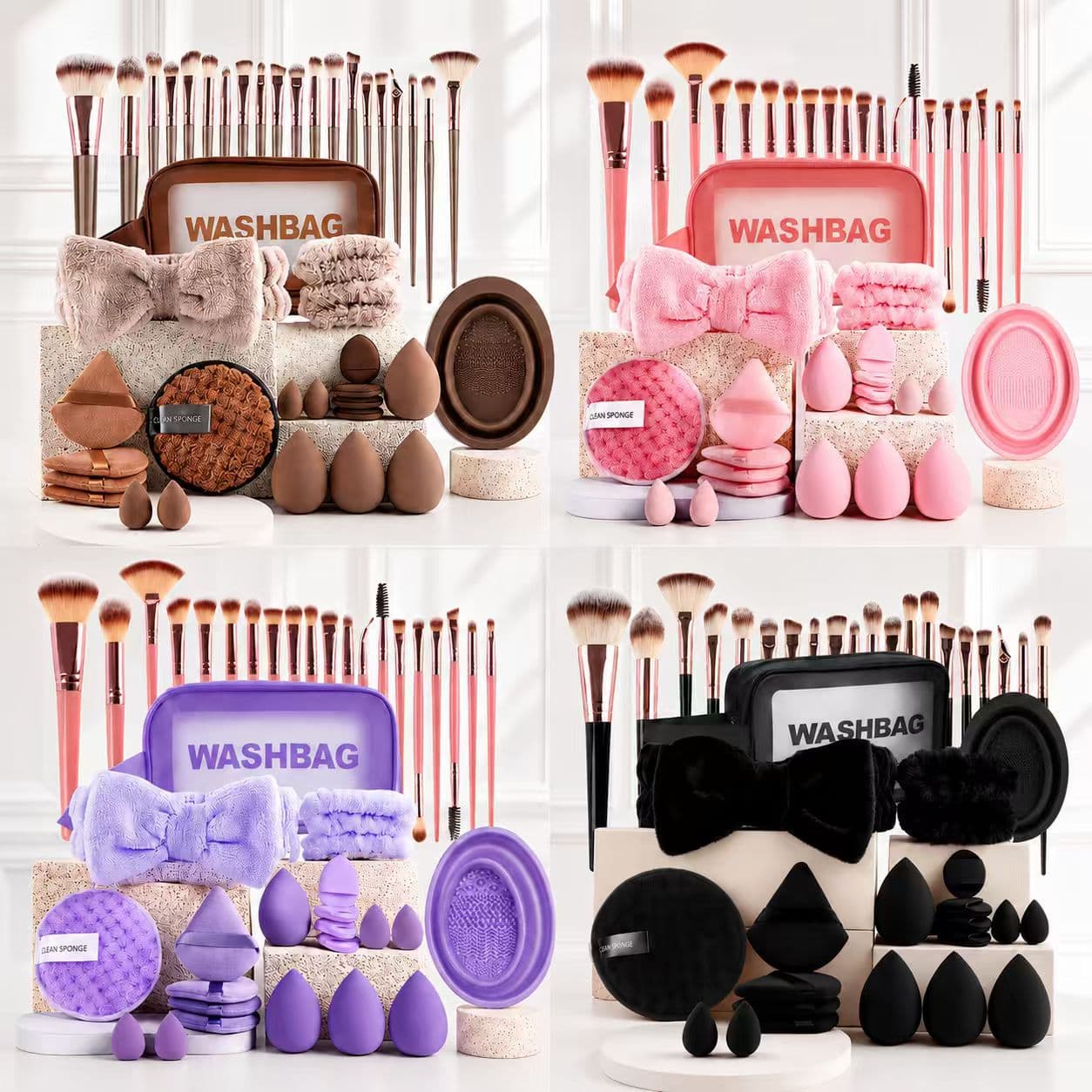 Cross-border 20PC beauty egg puff set wet and dry makeup brush flocked powder puff headband mini egg combination