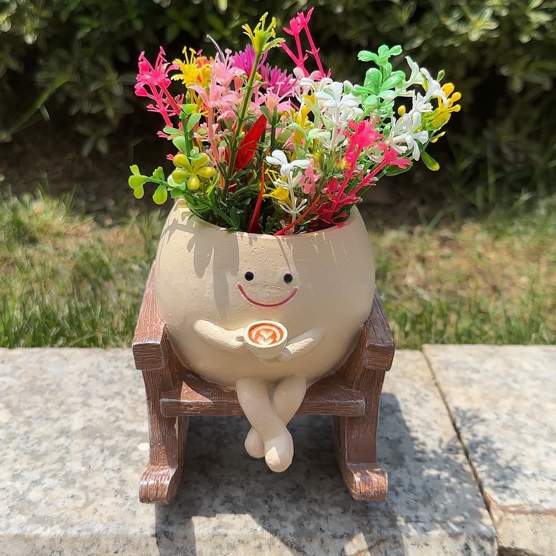 New Cross-Border Smile Coffee Rocking Chair Flower Pot Decorative Resin Craft Home Decor Green Plant Pot