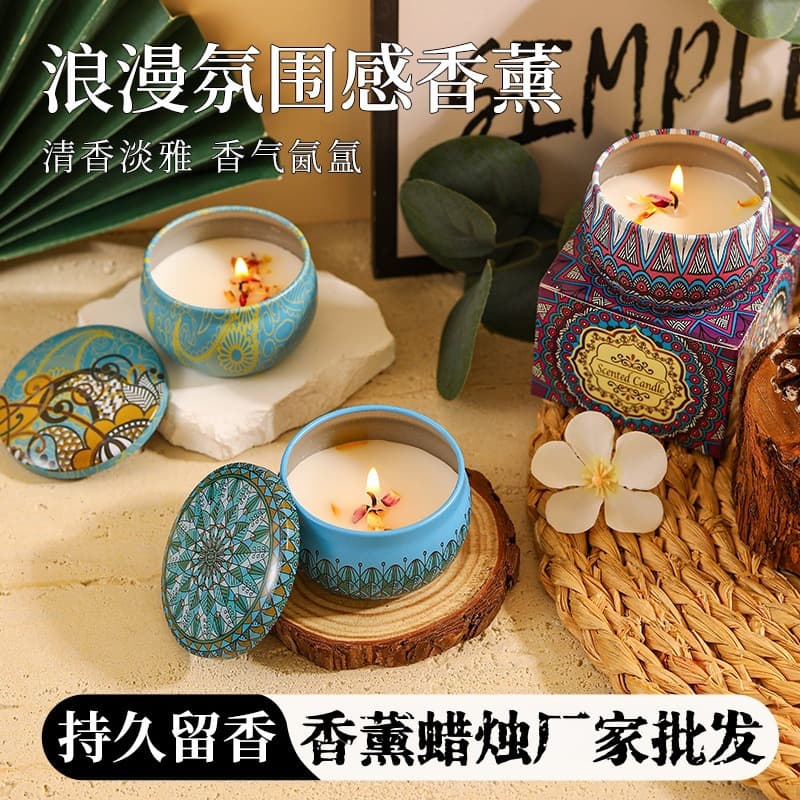 Natural Tin Can Scented Candle for Home Use, Soy Wax Plant-Based Fragrance Tea Light, Holiday Decoration Small Tin Can Handmade