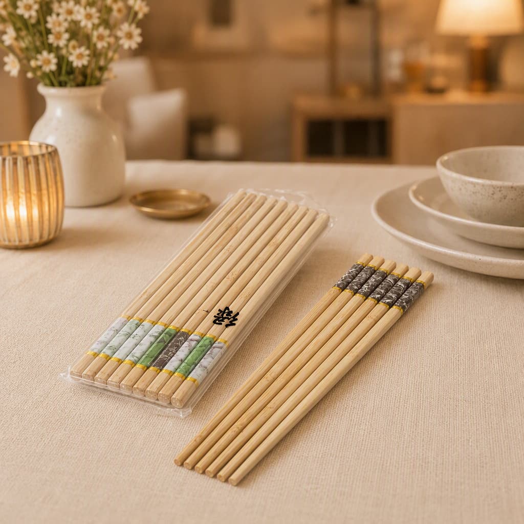 Wholesale Marble Pattern Bamboo Chopsticks Five-Color Printed Chopsticks High-End Home Use 10-Pair Set One Person One Pair High Appearance Bamboo Chopsticks