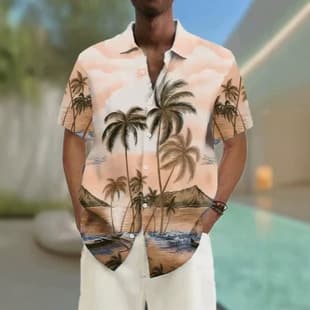 3D Printed Men's Hawaiian Shirt 2026 New Palm Tree Beach Pattern Casual Short Sleeve Clothing