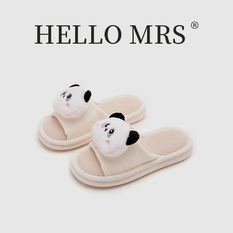 Cross-border Amazon Panda Bunny Linen Slippers Indoor Open-Toe Cute Home Cotton Linen Slippers for Women
