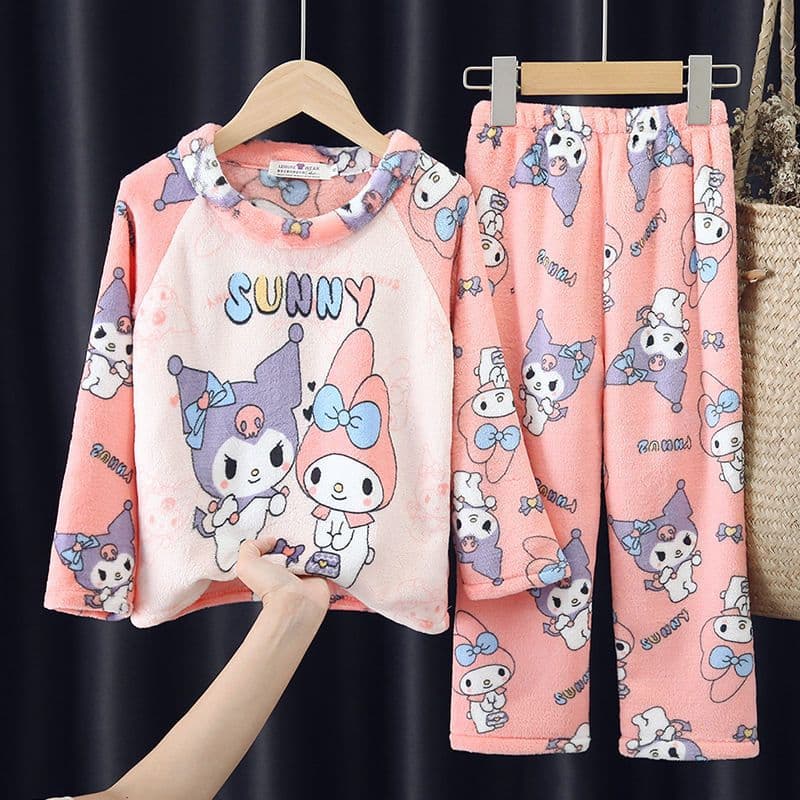 Girls' Winter Thick Flannel Pajamas Set for Boys and Girls, Kids' Cute Coral Fleece Homewear Set