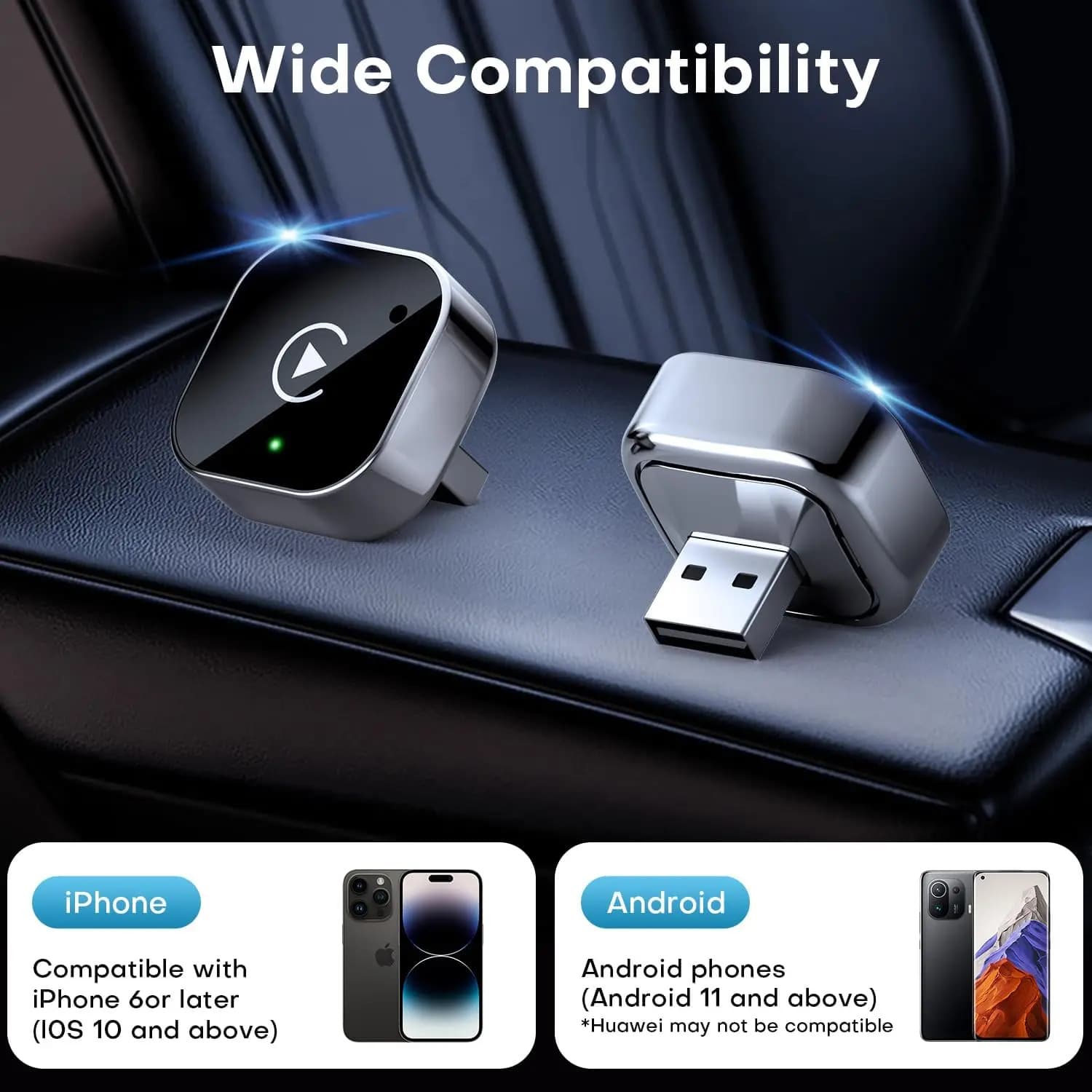 Cross-border 2-in-1 Mini T-Type Wireless CarPlay Smart Car Connectivity for Apple and Android, USB Interface, Fast Heat Dissipation