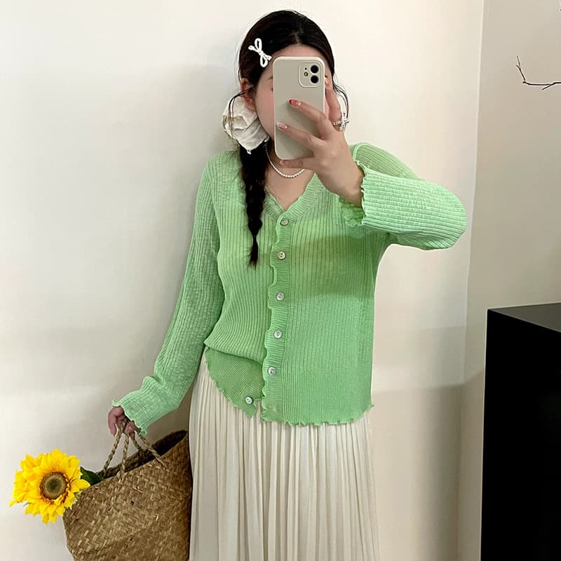 Plus size women's earring knitted sweater cardigan for women 2026 summer fat mm versatile casual sun protection shirt jacket 25019